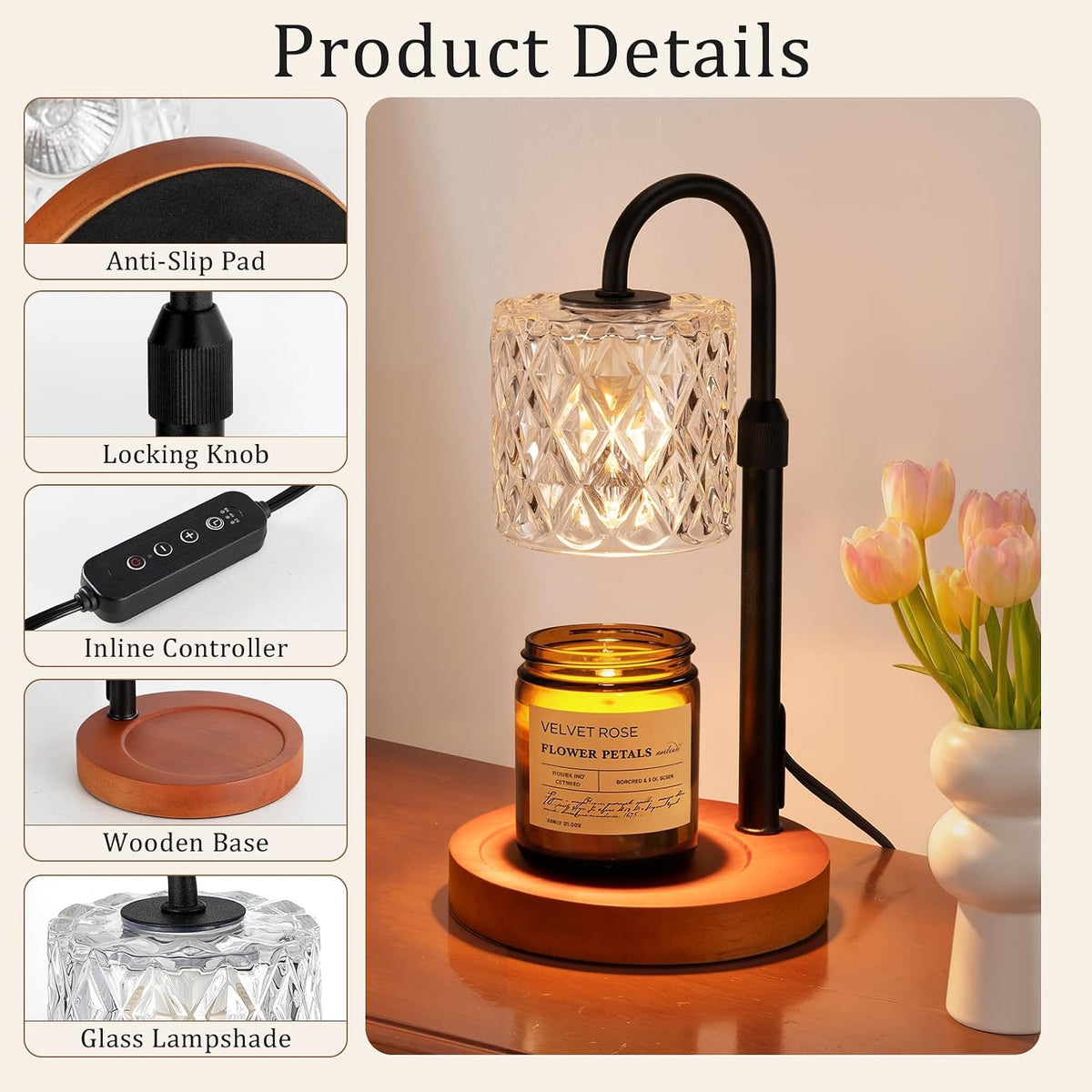 Walnut Candle Warmer Lamp with Timer